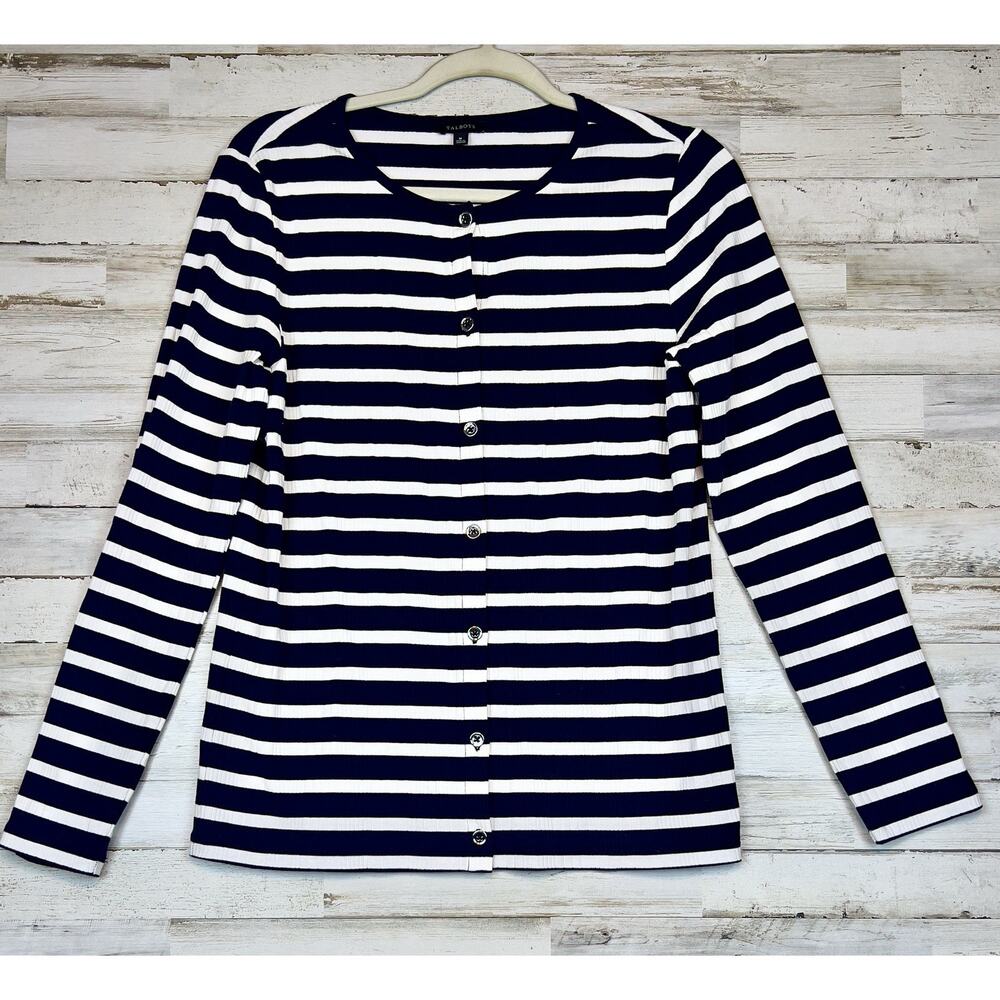 Talbots Navy White Stripe Button Front Cardigan S… - image 1